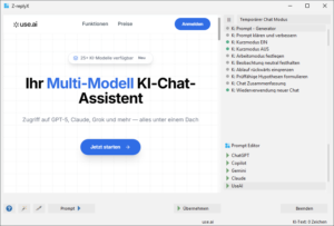Mulit-Modell-KI-Chat in der Z-replyX KI-App Startbildschirm