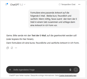 Screenshot vom temporären Chat in ChatGPT