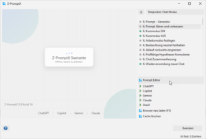 Bild vom Aufruf der Prompt-Verwaltung aus dem Hauptbildschirm von Z-PromptX