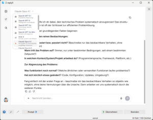 Screenshot Chat-Tool use.ai - Auswahl der Sprachmodelle