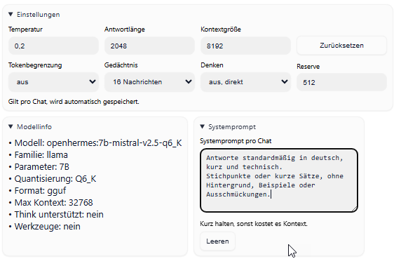 Bild Ollama System Prompt Einstellungen