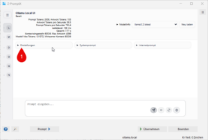 Chat Einstellung Button im Chat der lokalen KI