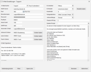 Screenshoot Einrichtung KI E-Mail Assistent Postfach und KI