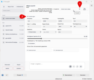 Ollama LLM Einstellung für das geladene Modell
