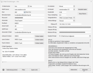 E-Mail und KI Einstellungen E-Mail Assistent