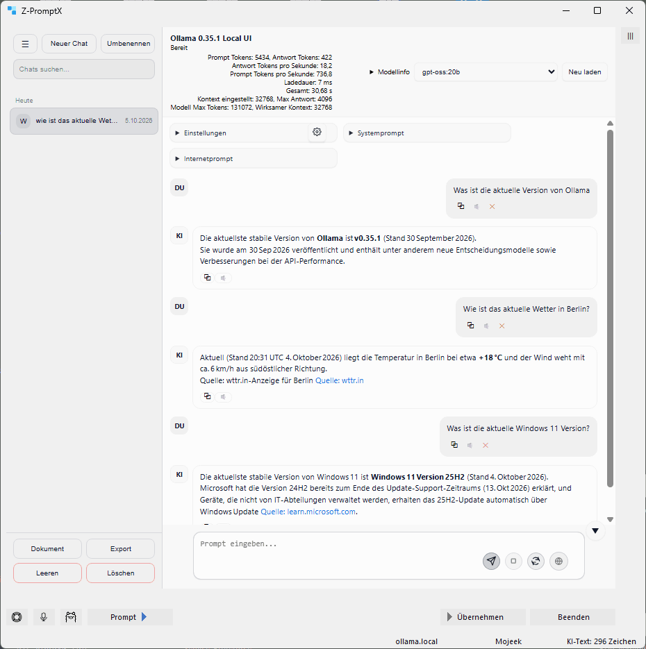 Z-PromptX unterstützt jetzt zwei Ollama-Server mit getrennten Chatbereichen.